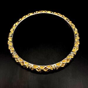 Vintage GIVENCHY Gold and Silver Tone Criss Cross Diamond Bangle Bracelet